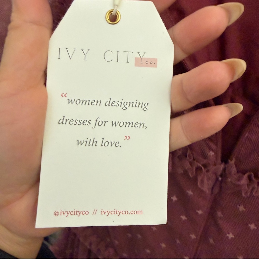 Ivy city co Elegant Mauve Tiered Midi Dress with Sheer Sleeves - Picture 12 of 13